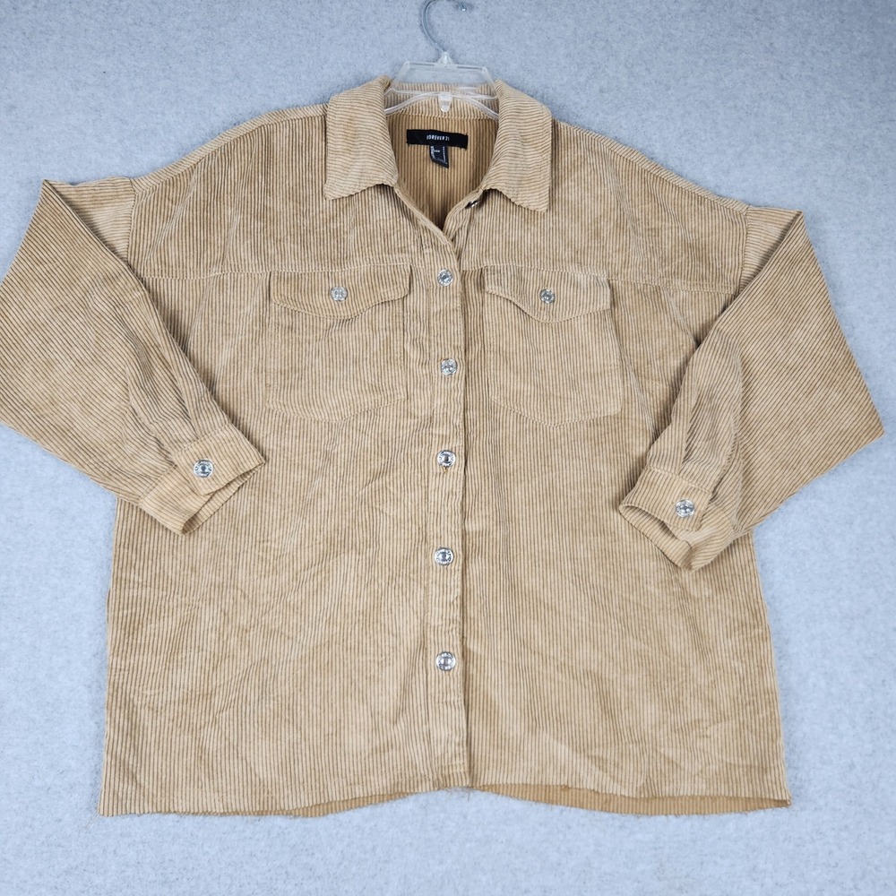 Forever 21 Shacket Womens Small Tan Corduroy Oversized Long Sleeve Button Front